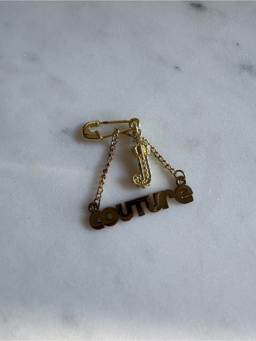 Juicy Couture Gold 'Couture' Pin Charm with J Letter Dangle